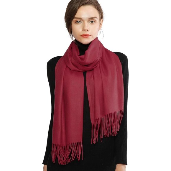 🆕Women's Dark Red Pashmina Evening Dress Bridesmaid Winter Warm Long Scarf - Picture 7 of 9